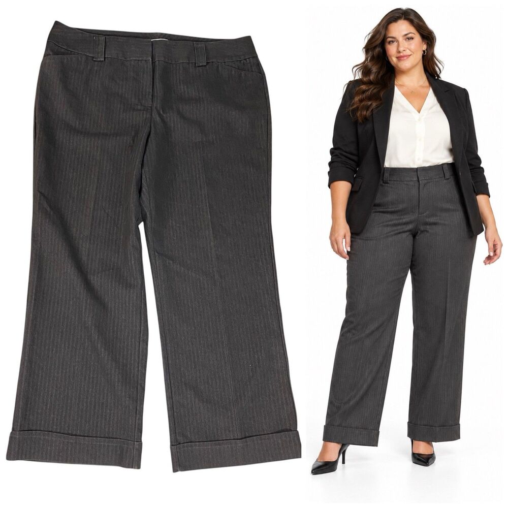 Dressbarn Woman Pants Womens 20W Gray Pinstripe Stretch Career Trousers Plus Siz